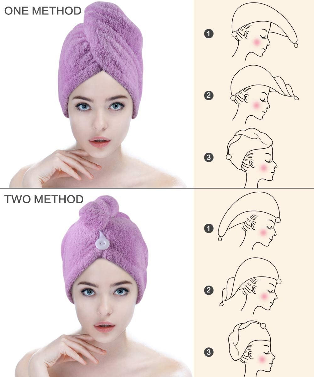 (Pack Of 2 )Super Absorbent Quick Dry Hair Towel Microfiber Wrap
