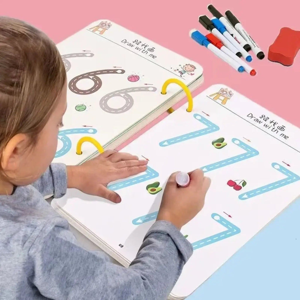 A4 Kids Educational Learning Tracing Book | 64 Pages with 2 Markers & Duster